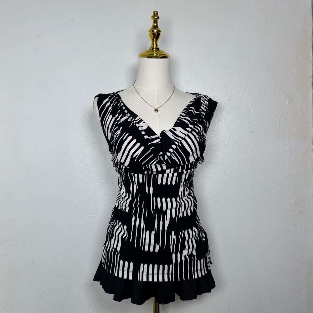 calvin klein black & white cowl neck blouse coquette chic office siren classy